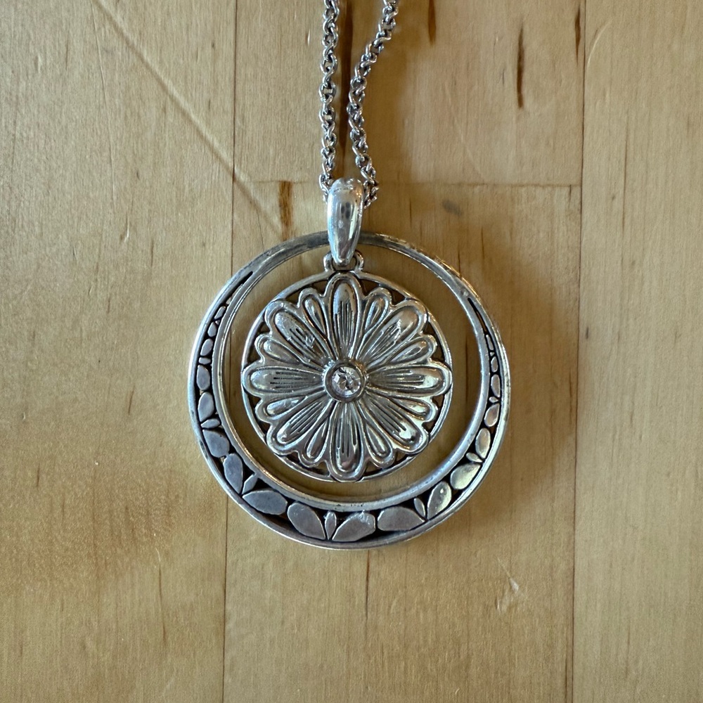 Brighton vintage sunflower yellow orange and silver reversible necklace - Picture 5 of 6